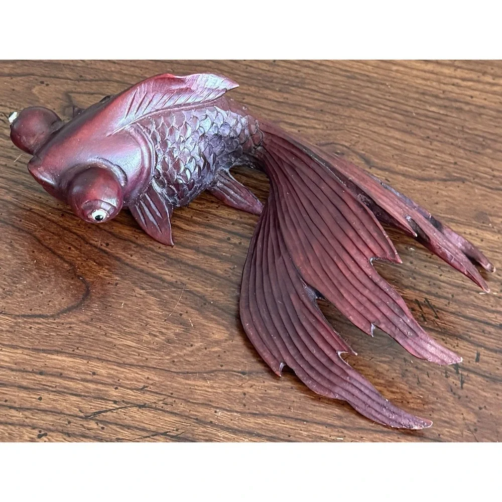 Vintage Hand Carved Rosewood Asian carved koi fish‎ Carp with glass eyes 7